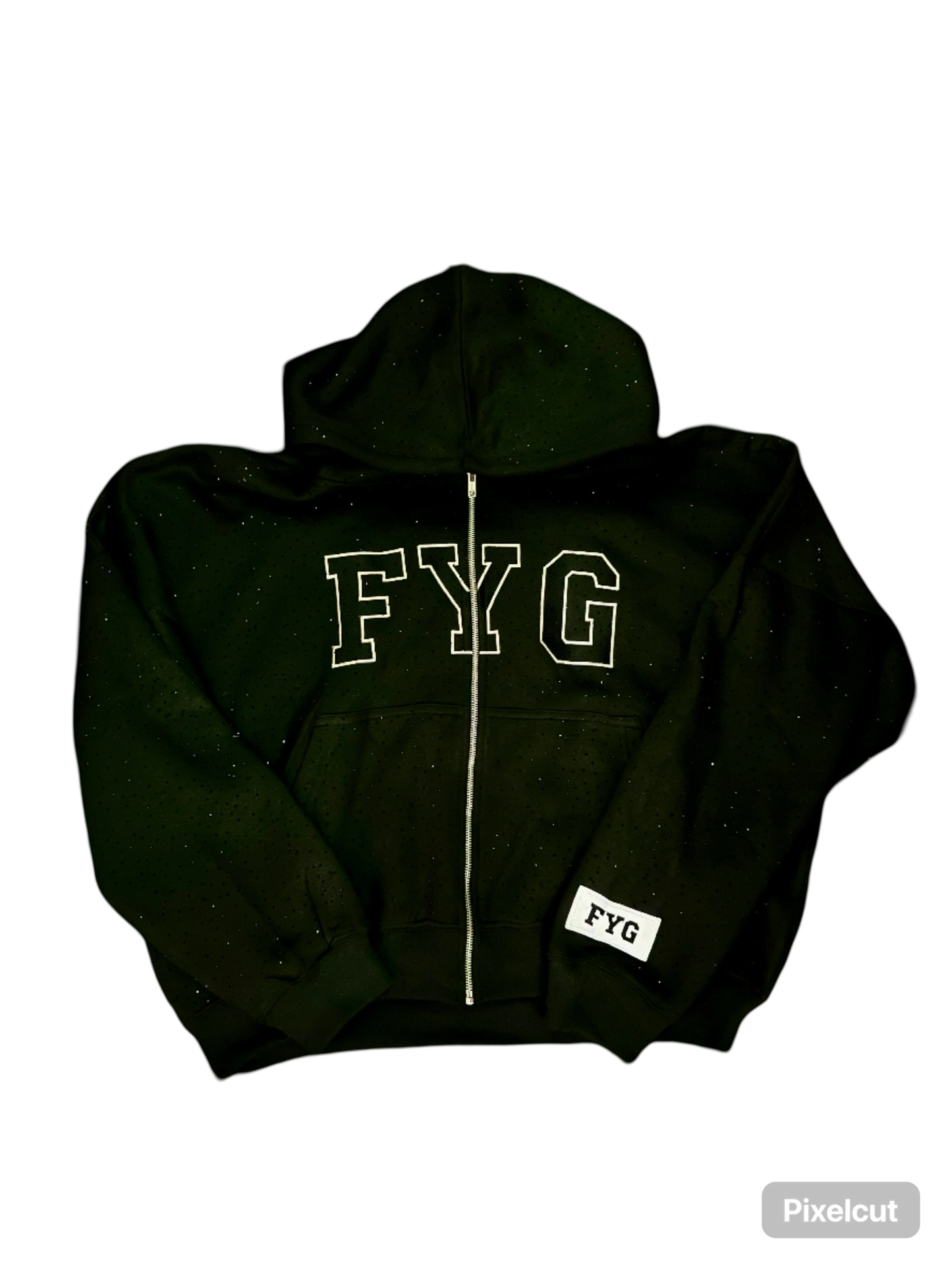 Rhinestone Zip Up - Black Embroidered Font