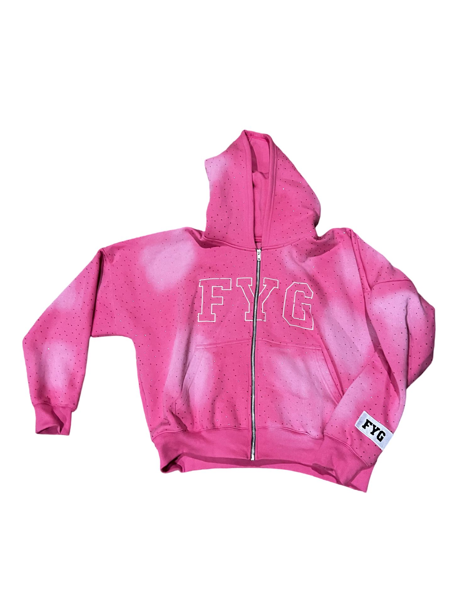 Rhinestone Zip Up - Pink Embroidered Font