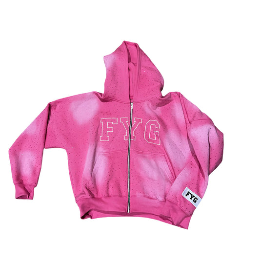 Pink Rhinestone Zip Up Hoodie